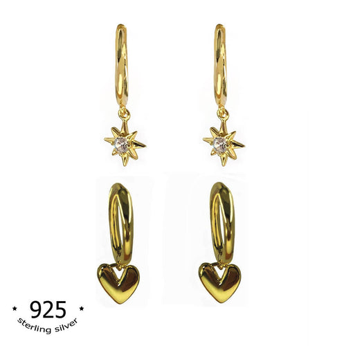 koragarro sterling silver mutli piercings earrings set love star huggie earrings Moss