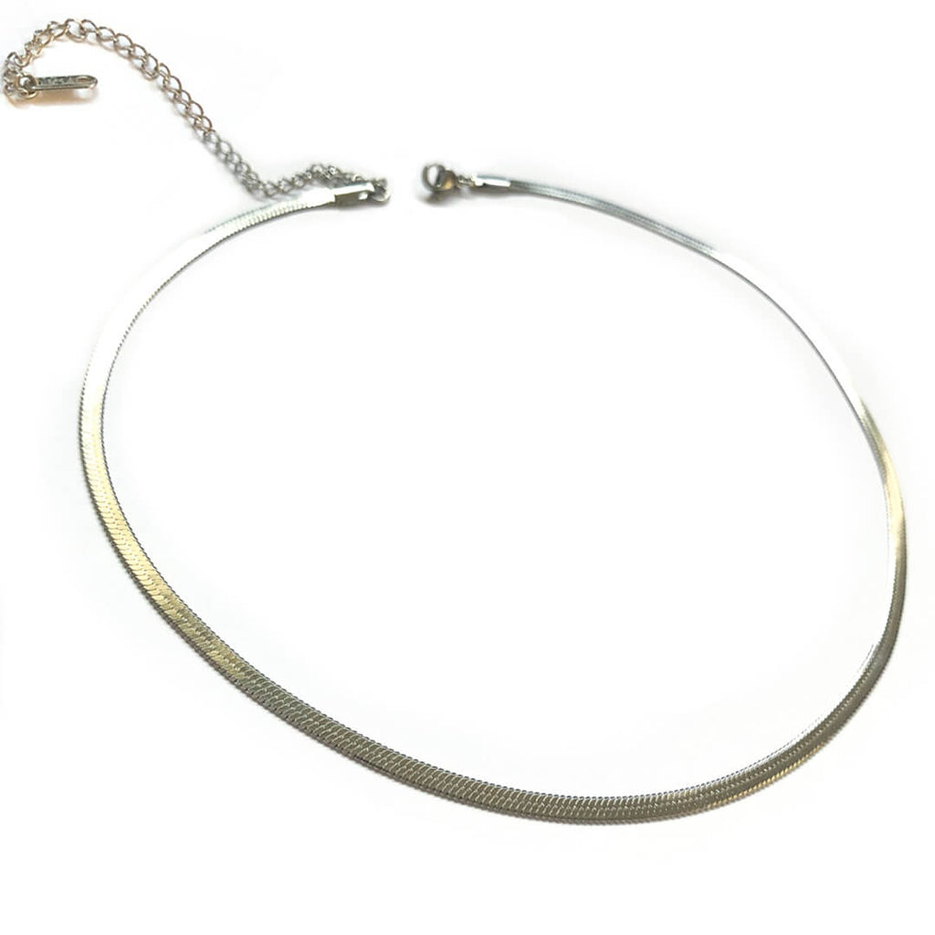kora garro jewelry silver chain choker necklace flat snake chain herringbone chain Stella