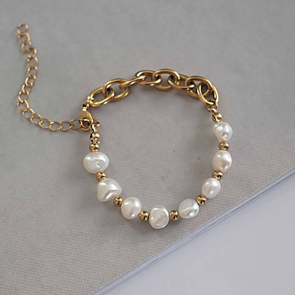 kora garro gold bracelet baroque pearl bracelet Quinn