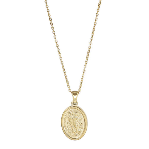 gold necklace angel protection san miguel kora garro Clio