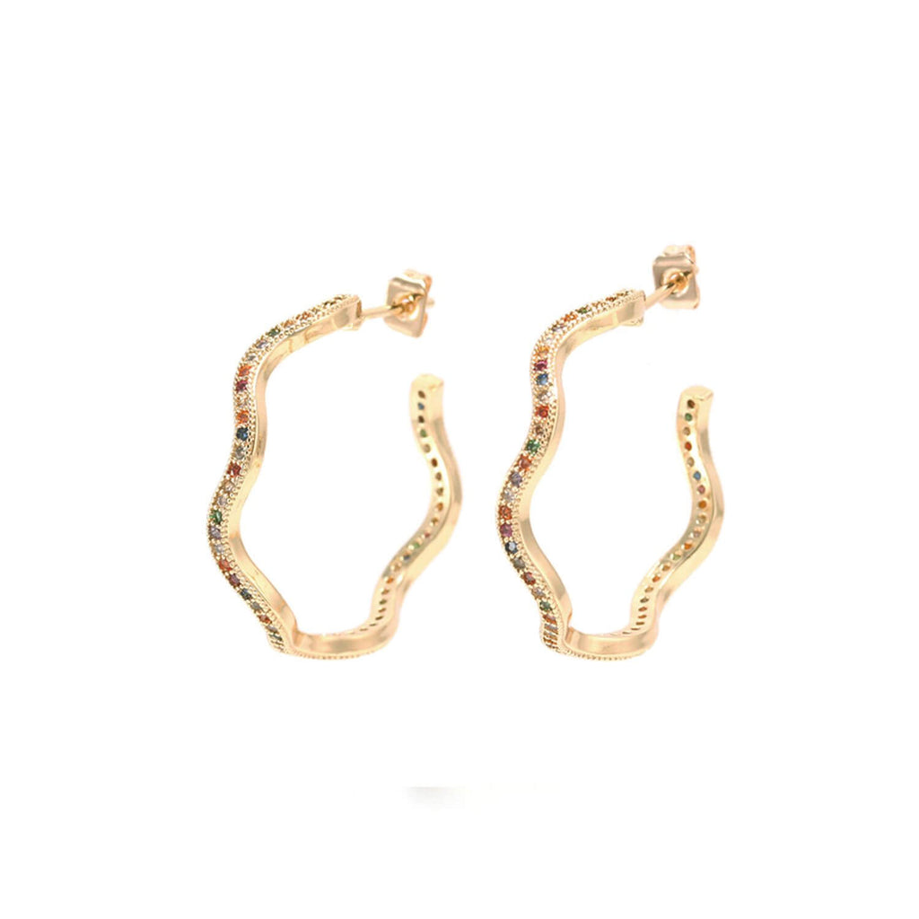 Kora Garro Jewelry gold hoop earrings rainbow color cubic zirconia medium hoop earrings rita
