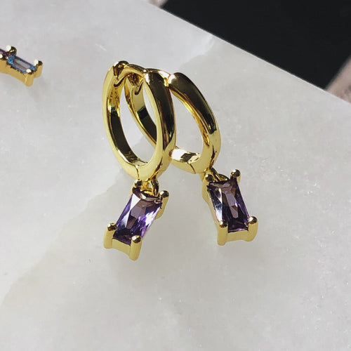 sterling silver gold huggie hoop solitary dangle earrings orla purple koragarro