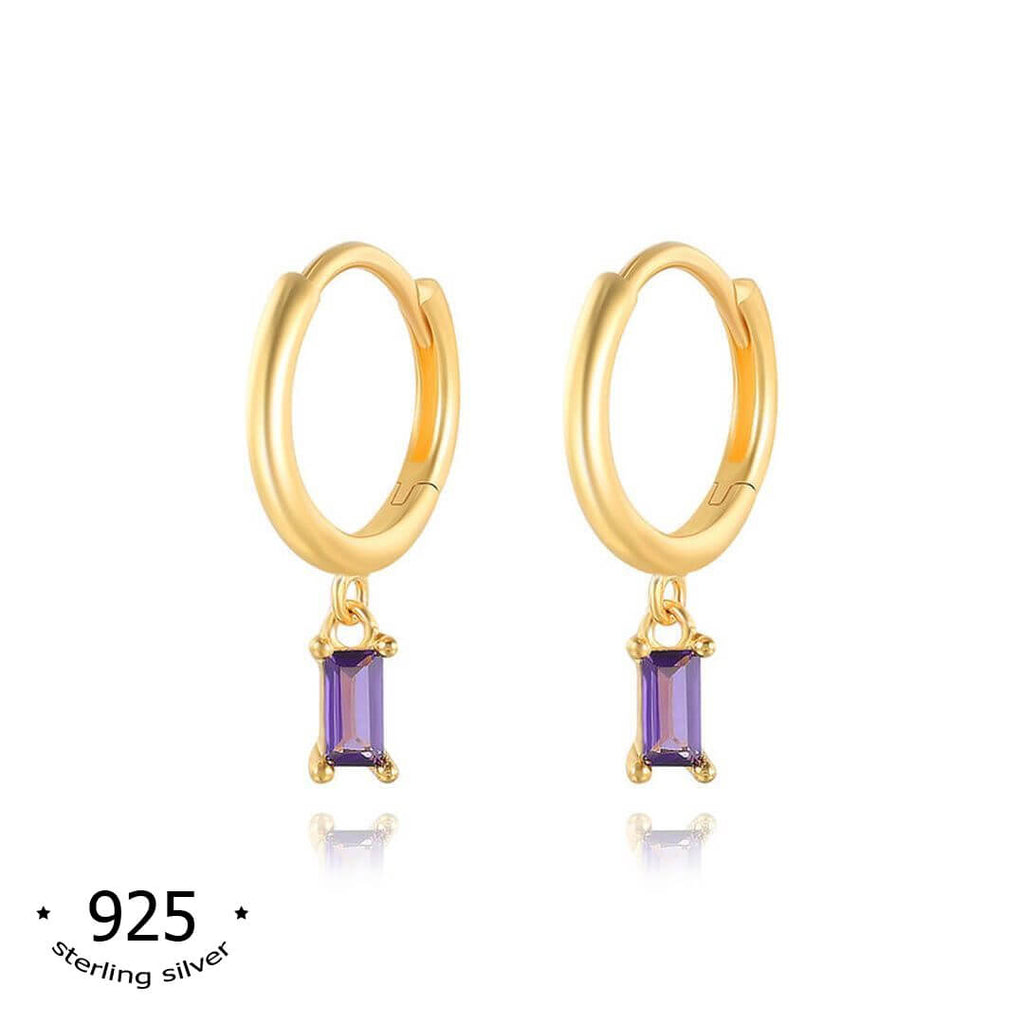 sterling silver gold huggie hoop solitary dangle earrings orla purple koragarro