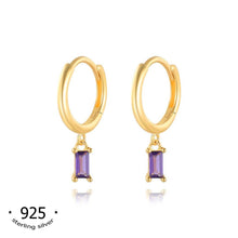 Load image into Gallery viewer, sterling silver gold huggie hoop solitary dangle earrings orla purple koragarro