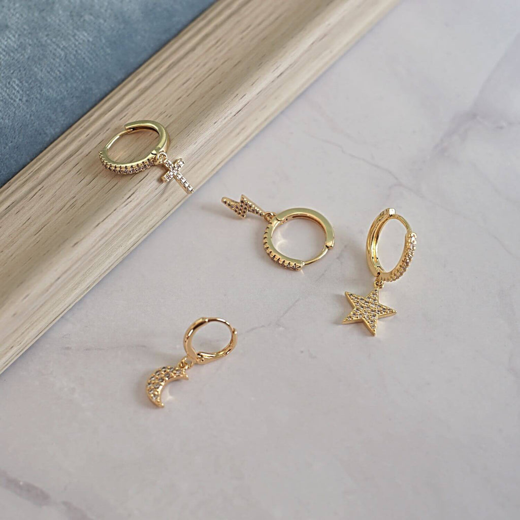 Kora Garro Jewelry hoop earring gold huggie earrings star dangle earrings cubic zirconia Alexis earrings for gift