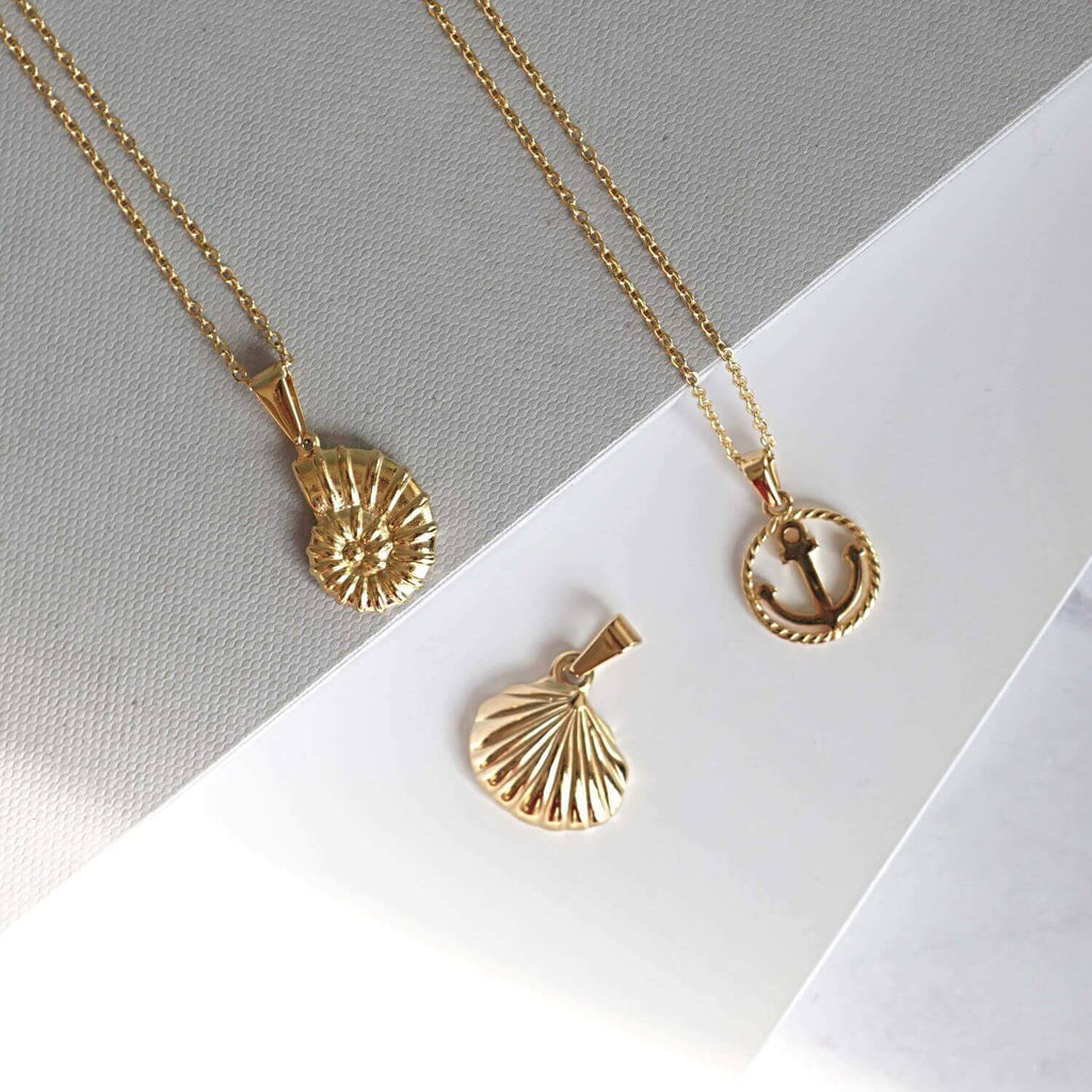 Kora Garro jewelry nature inspired jewelry seashell necklace nautical theme jewelry shar eye seashell necklace gold Sara