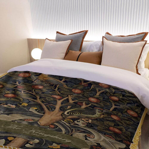 koragarro Woodpecker Vintage Wall Art Blanket, Personalized Blanket, William Morris Flower and Fruits Wall Paper, Birthday Mothers Day Gift, Grandparents gift