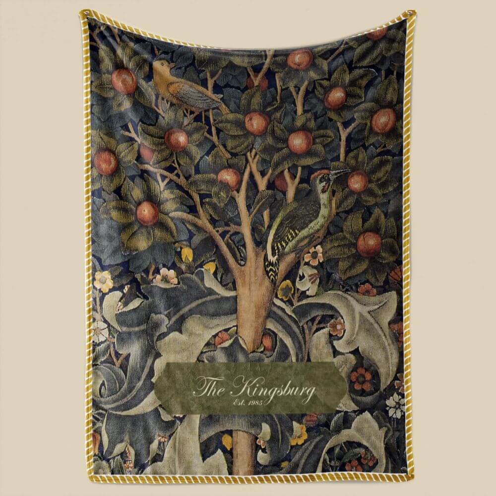 koragarro Woodpecker Vintage Wall Art Blanket, Personalized Blanket, William Morris Flower and Fruits Wall Paper, Birthday Mothers Day Gift, Grandparents gift