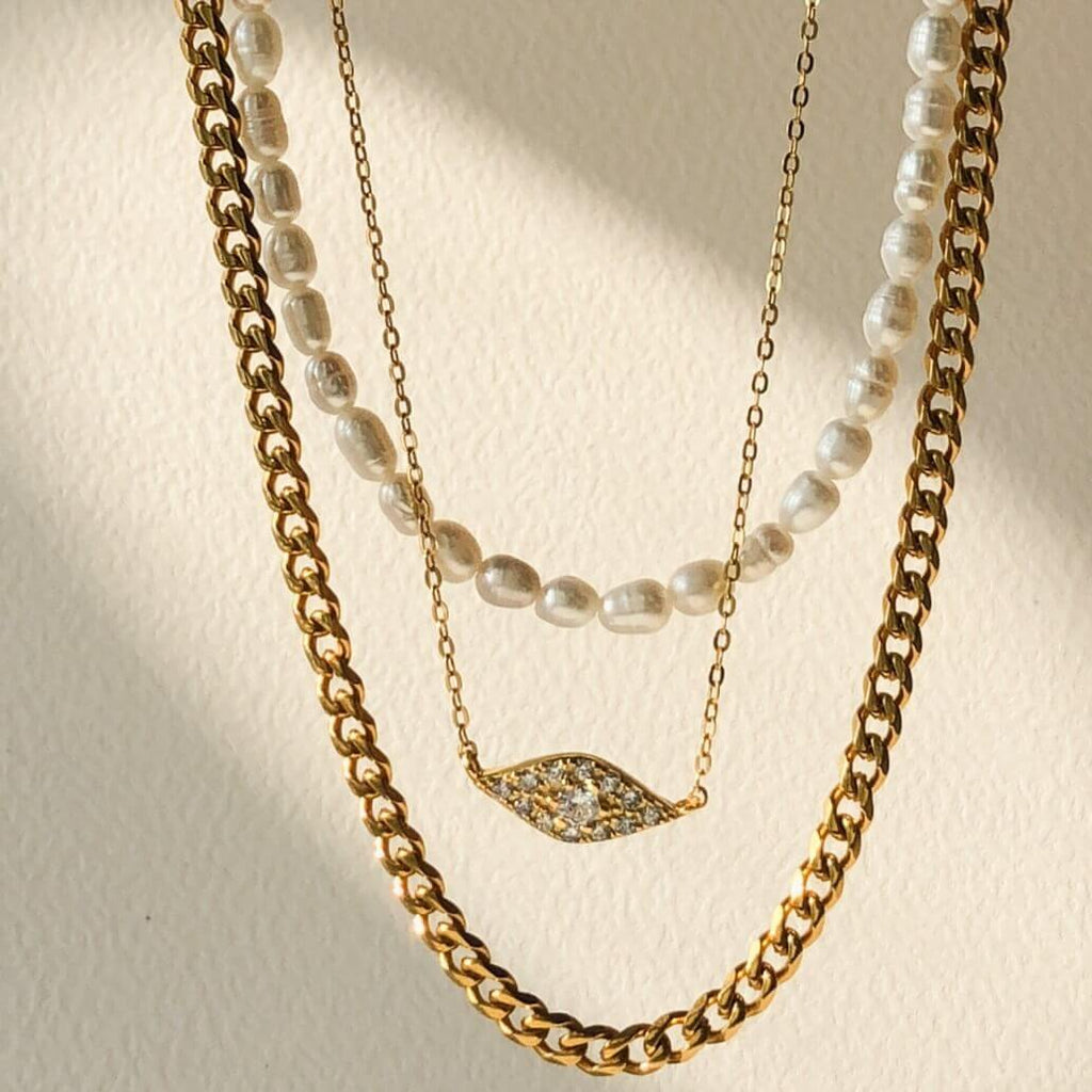 koragarro layered necklace pearl choker evil eye necklace Cairo