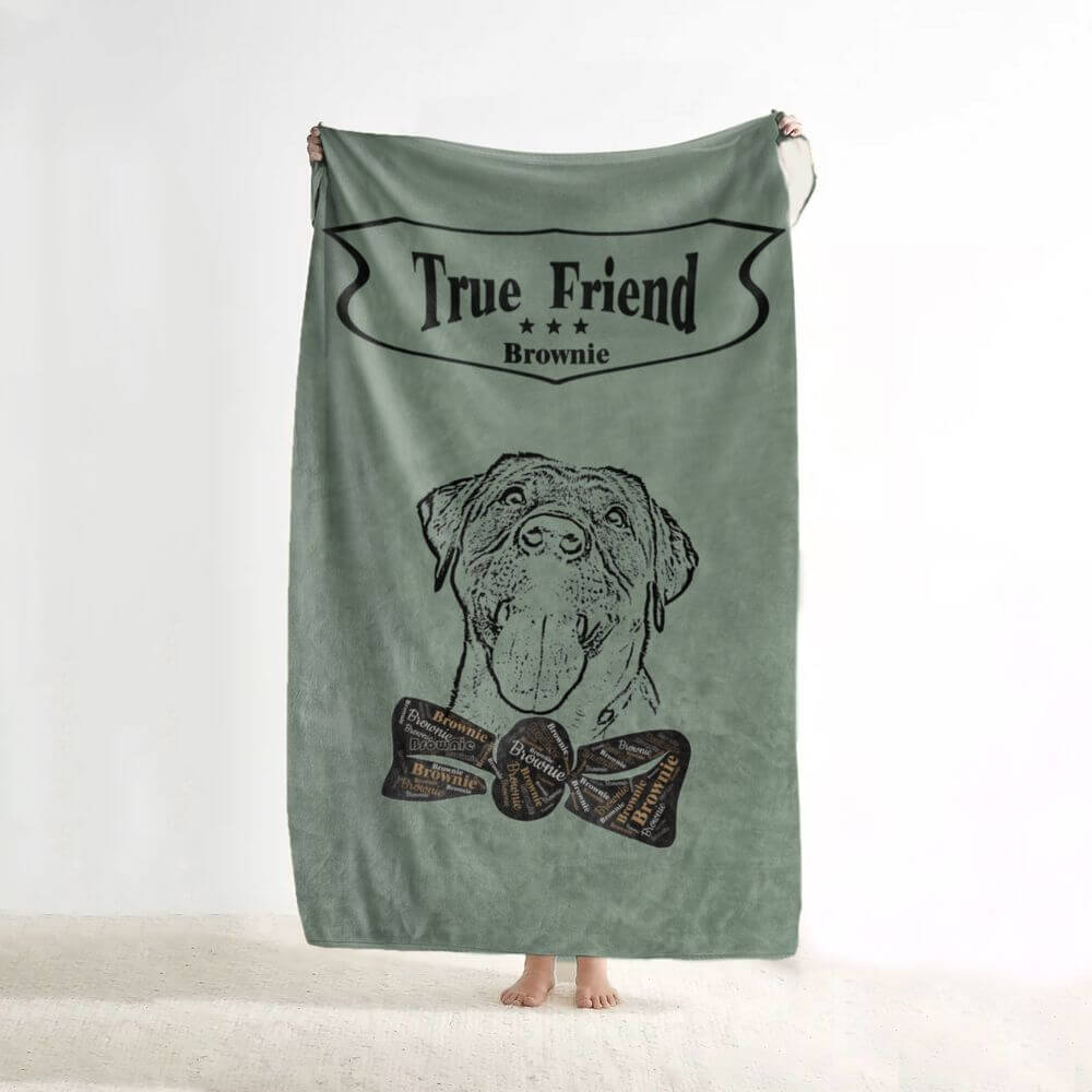 koragarro Personalized Dog Portrait and Bowtie Blanket, Custom Pet Blanket Fleece or Sherpa Throw, Custom Crate Blanket, Gift For Dog Lover 