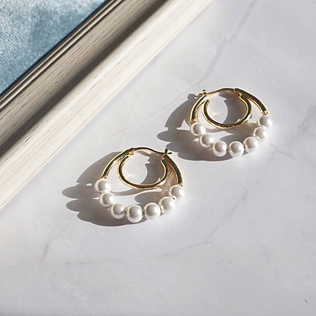 Kora Garro jewelry pearl earrings hoop earring dual hoop gold imitation pearl Kalen