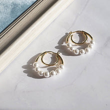Load image into Gallery viewer, Kora Garro jewelry pearl earrings hoop earring dual hoop gold imitation pearl Kalen