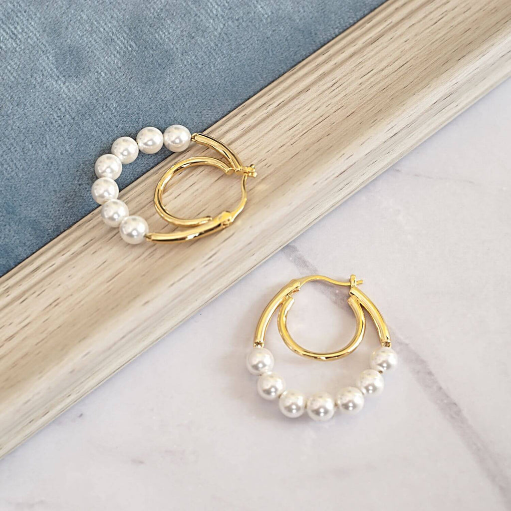 Kora Garro jewelry pearl earrings hoop earring dual hoop gold imitation pearl Kalen