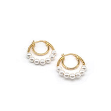 Load image into Gallery viewer, Kora Garro jewelry pearl earrings hoop earring dual hoop gold imitation pearl Kalen