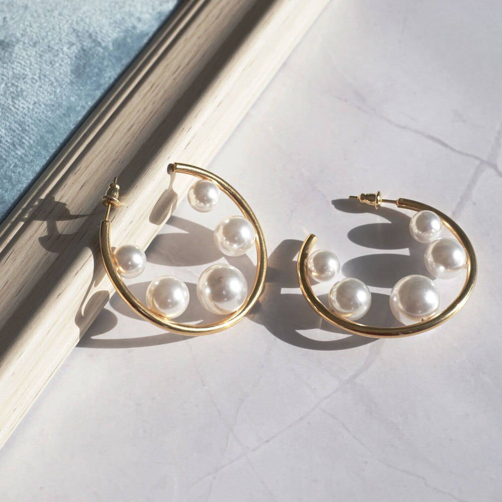 Kora Garro jewelry pearl earrings hoop earring gold chunky earring imitation pearl Laura