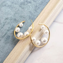 Load image into Gallery viewer, Kora Garro jewelry pearl earrings hoop earring gold chunky earring imitation pearl Laura