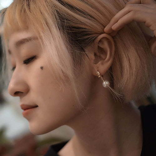 Kora Garro jewelry pearl earrings gold earring huggie hoop earring imitation pearl Mary