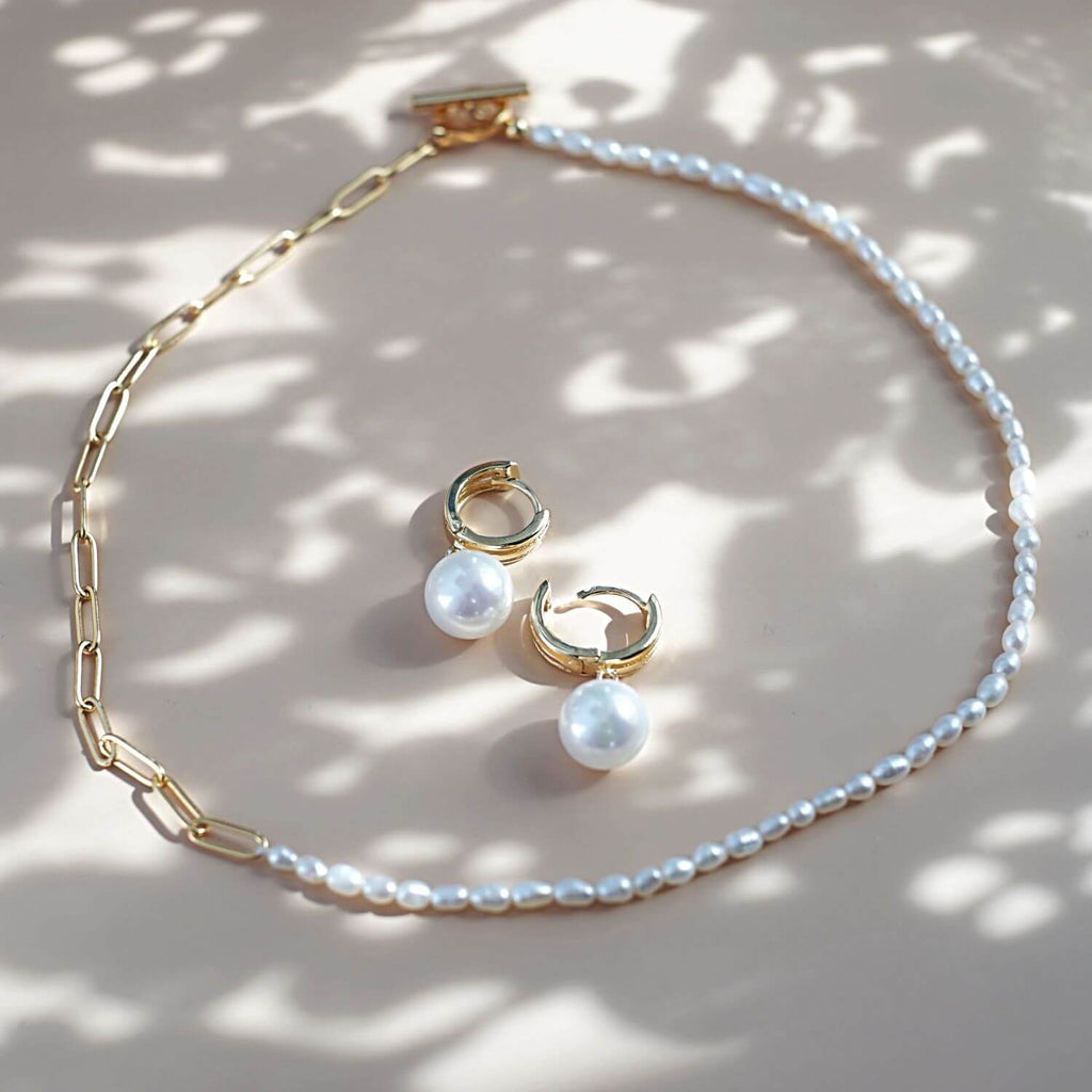Kora Garro jewelry pearl earrings gold earring huggie hoop earring imitation pearl Mary