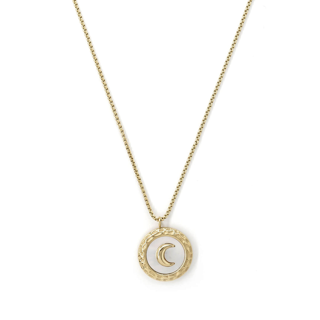 Kora Garro Jewelry pendant necklace gold cresent moon mother of pearl shell charm necklace Lucia