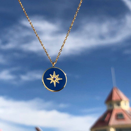 Kora Garro Jewelry pendant necklace gold north star blue enamel charm necklace Kai