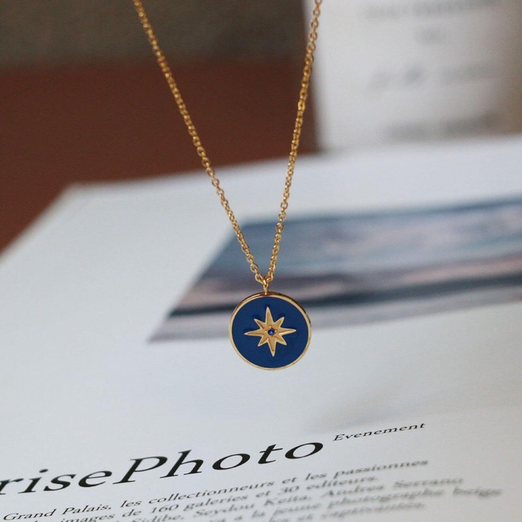 Kora Garro Jewelry pendant necklace gold north star blue enamel charm necklace Kai