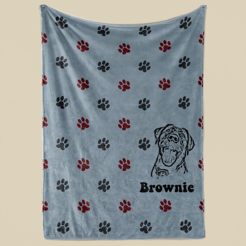 koragarro personalized blanket pet portrait from photo, custom name, paw print, gift for dog lover, dog mom dad birthday gift
