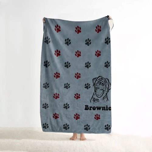 koragarro personalized blanket pet portrait from photo, custom name, paw print, gift for dog lover, dog mom dad birthday gift
