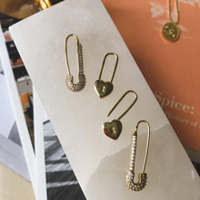 Load image into Gallery viewer, safety pin earrings gold hoops Kora Garro jewelry 