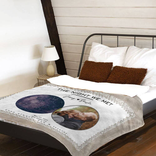 koragarro Custom Star Map Photo Throw Blanket, Night We Met, Anniversary Wedding Constellation, Star Map Wedding Personalized Gift