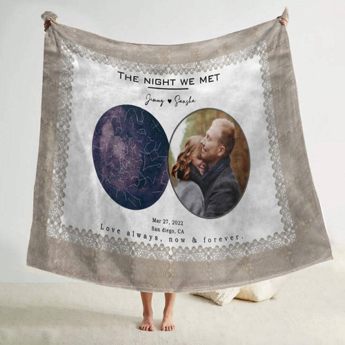 koragarro Custom Star Map Photo Throw Blanket, Night We Met, Anniversary Wedding Constellation, Star Map Wedding Personalized Gift