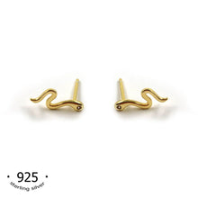 Load image into Gallery viewer, gold studs snake stud sterling silver earrings - koragarro earrings serpent