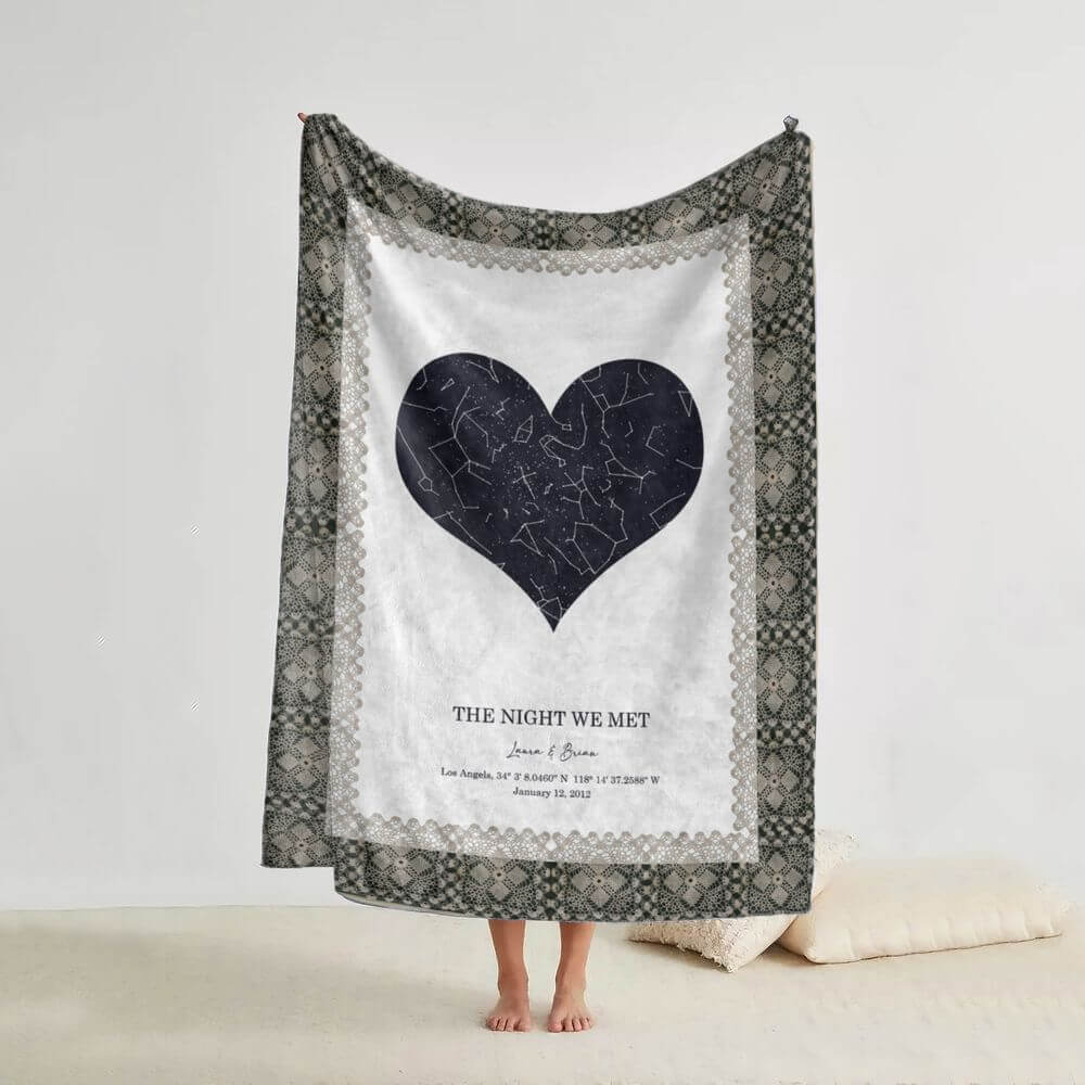 koragarro Custom Love Heart constellation Blanket, Special Date Anniversary Gift, Mothers Day, Wedding Gift, Crochet pattern Background , Anniversary Star Map