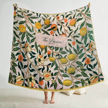 Load image into Gallery viewer, koragarro Lime and Lemon Personalized Blanket, Vintage Yellow, William Morris vintage wall art pattern, Birthday gift to Mom, Dad, Grandparents