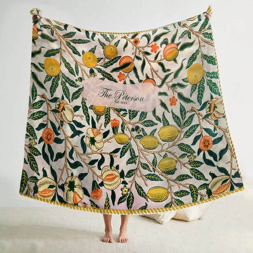koragarro Lime and Lemon Personalized Blanket, Vintage Yellow, William Morris vintage wall art pattern, Birthday gift to Mom, Dad, Grandparents
