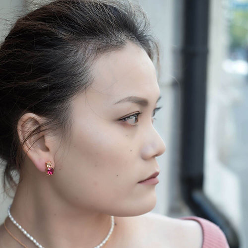 Kora Garro earrings Stud Earrings gold stud earrigns Red Cubic Zirconia Earrings Ruby earrings for gift women