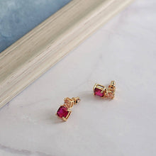 Load image into Gallery viewer, Kora Garro earrings Stud Earrings gold stud earrigns Red Cubic Zirconia Earrings Ruby earrings for gift women