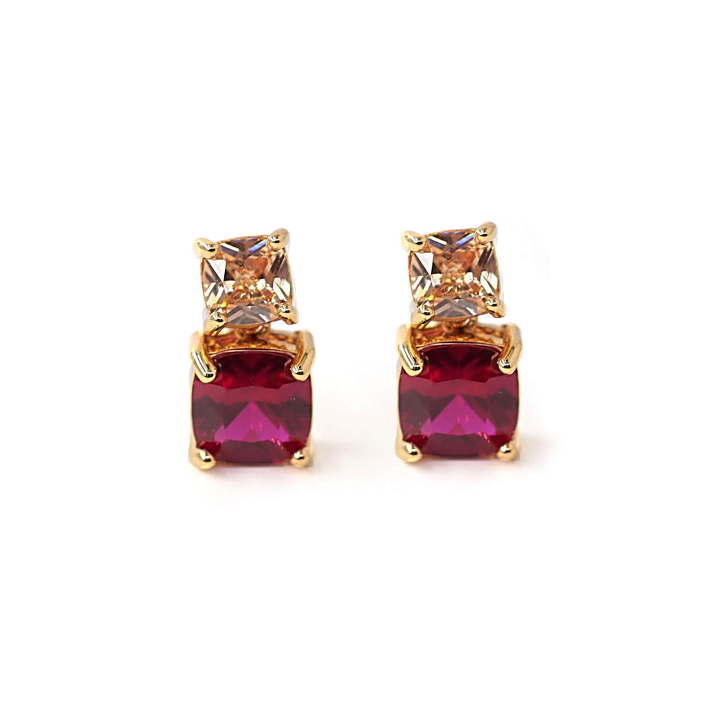 Kora Garro earrings Stud Earrings gold stud earrigns Red Cubic Zirconia Earrings Ruby earrings for gift women