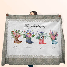 Load image into Gallery viewer, koragarro family Welly boots bouquet blanket, custom family name sign