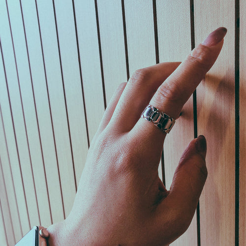 sterling silver band chunky ring honeycomb koragarro