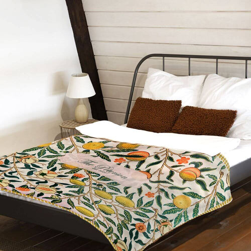 koragarro Lime and Lemon Personalized Blanket, Vintage Yellow, William Morris vintage wall art pattern, Birthday gift to Mom, Dad, Grandparents