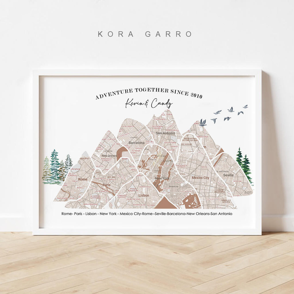 koragarro personalized travel mountain map, Custom Map Print, anniversary gift Dad Gift , wedding gift couple boyfriend gift, Date Time Location, memories map neutral wall décor